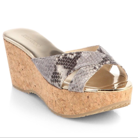 Jimmy Choo Shoes - Jimmy Choo Prima snakeskin cork wedge sandals